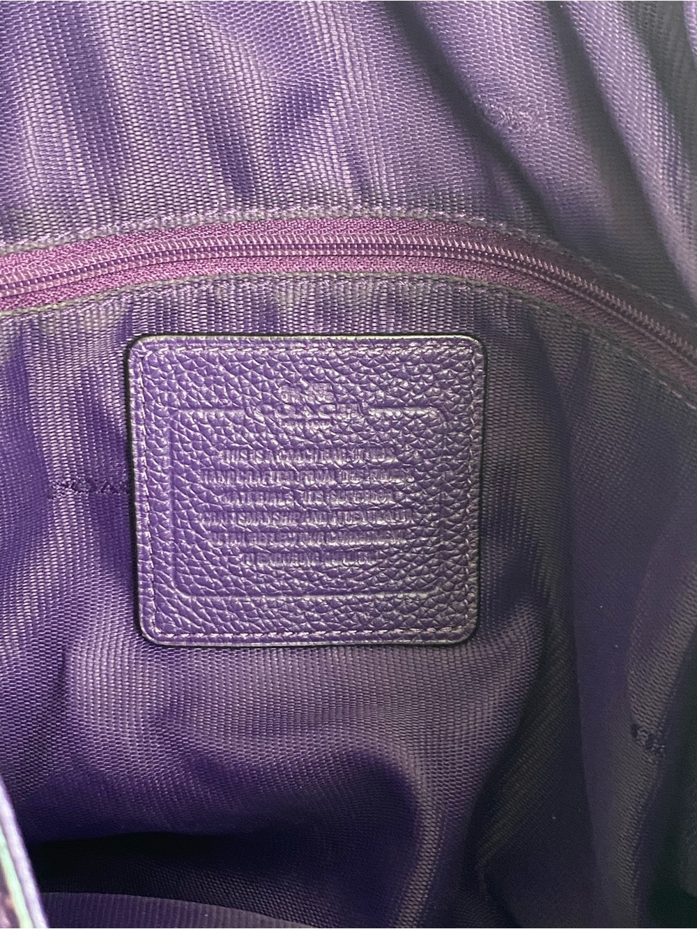 Coach Deep Purple Leather Shoulder Bag with Embossed Carriage - Picture 12 of 16